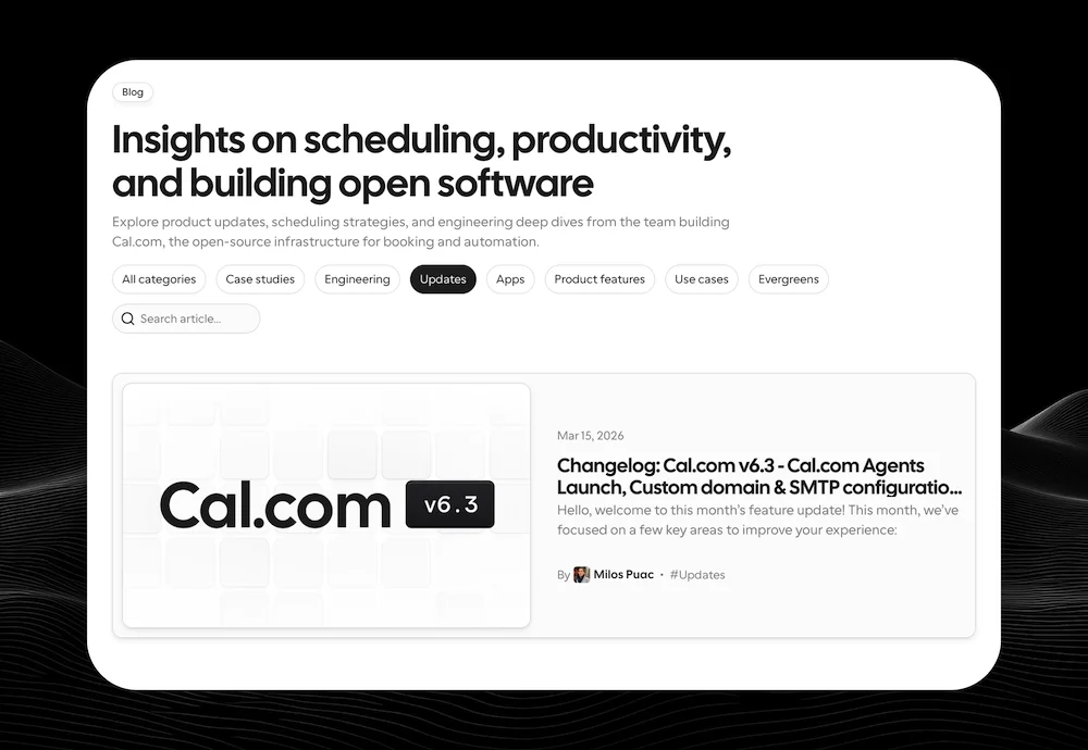 Cal.com's changelog linking each update to its GitHub pull requests and commits