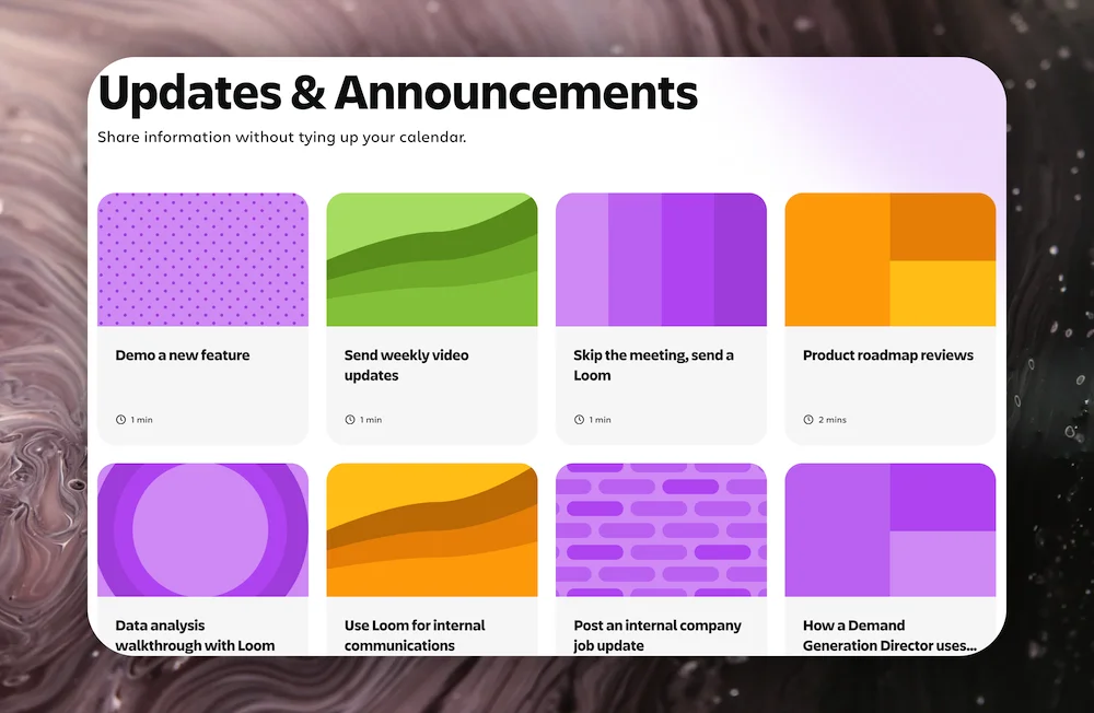 Loom's updates and announcements page with warm, conversational release notes